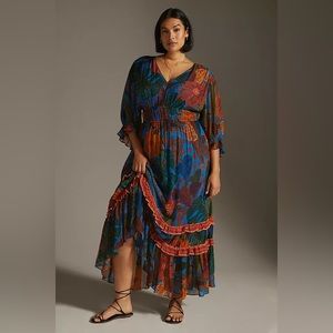 Anthropologie Farm Rio Puff Sleeve Maxi Dress